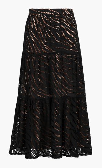 Zebra Eyelet Midi Skirt