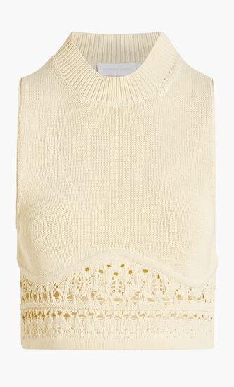 CLARITA MACRAME MIXED STITCH MOCK NECK CROPPED TANK