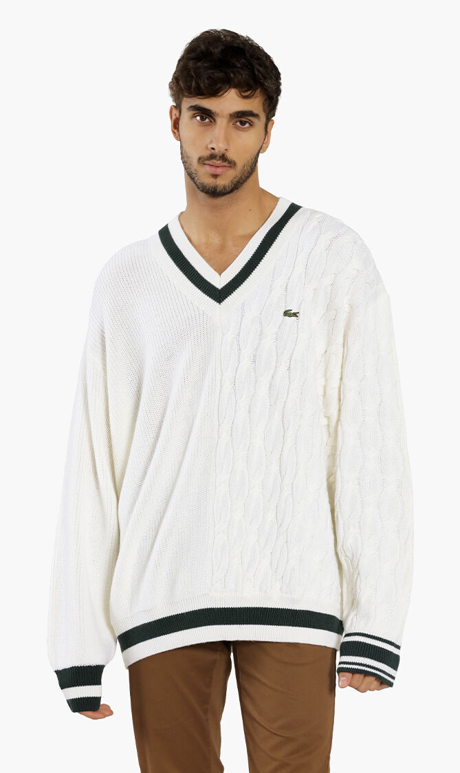 Lacoste white v neck 2025 sweater