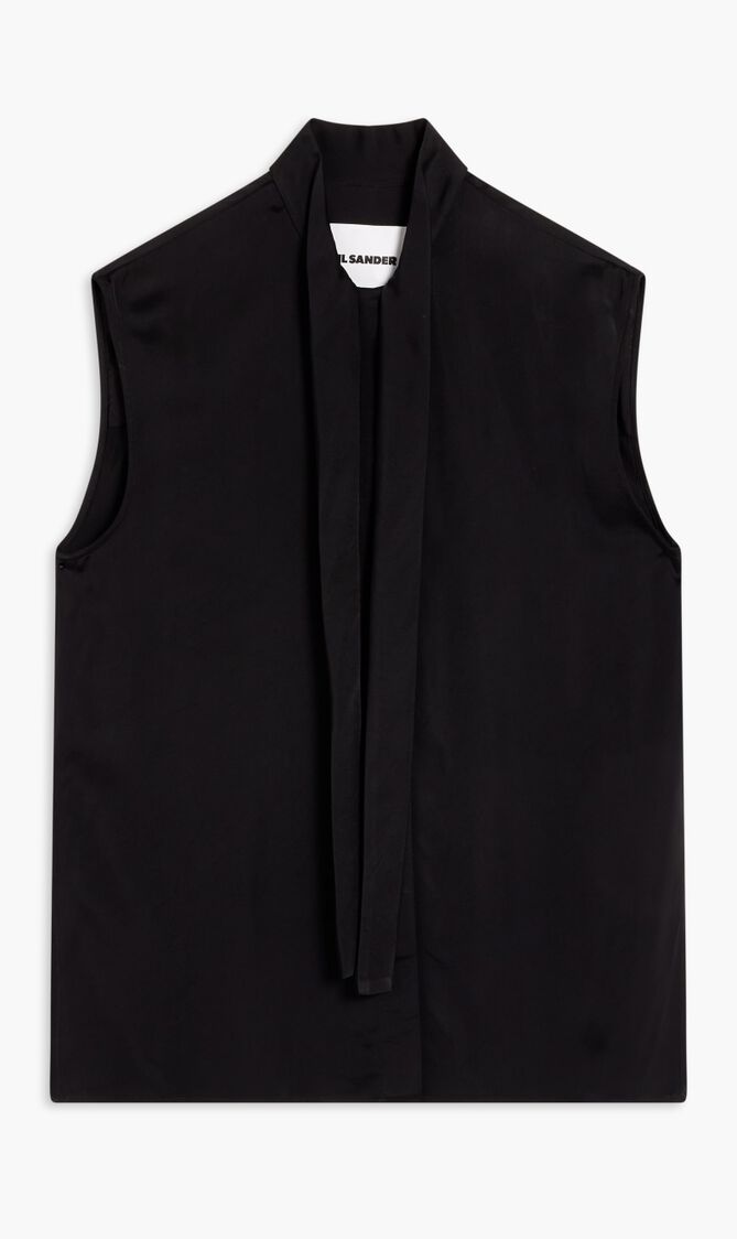 Sleeveless Ascot Collar Blouse