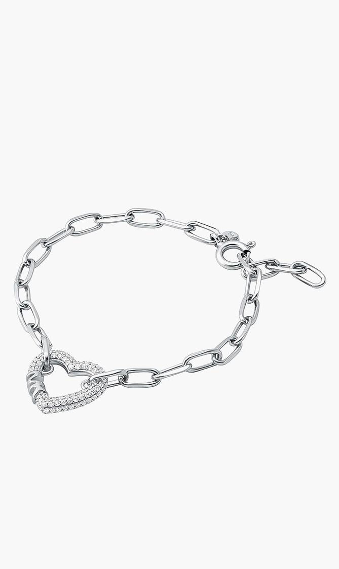 Pave Heart Paperclip Chain Bracelet Sterling