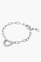 Pave Heart Paperclip Chain Bracelet Sterling