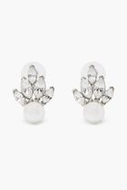 Kjy Silver/Crystal White Pearl Fan Pierced Earring