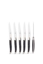 FDL SET OF 6 TABLE KNIVES, BLACK COMPRESSED FABRIC HANDLE, 2 BOLSTERS