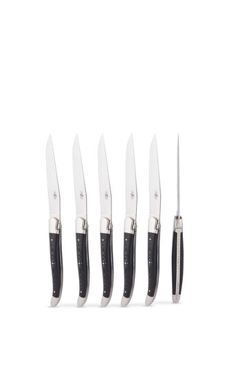 FDL SET OF 6 TABLE KNIVES, BLACK COMPRESSED FABRIC HANDLE, 2 BOLSTERS