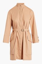 Collarless Belted Cotton Trench Coat