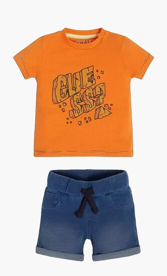 Knit Denim Shorts and T-shirt Set