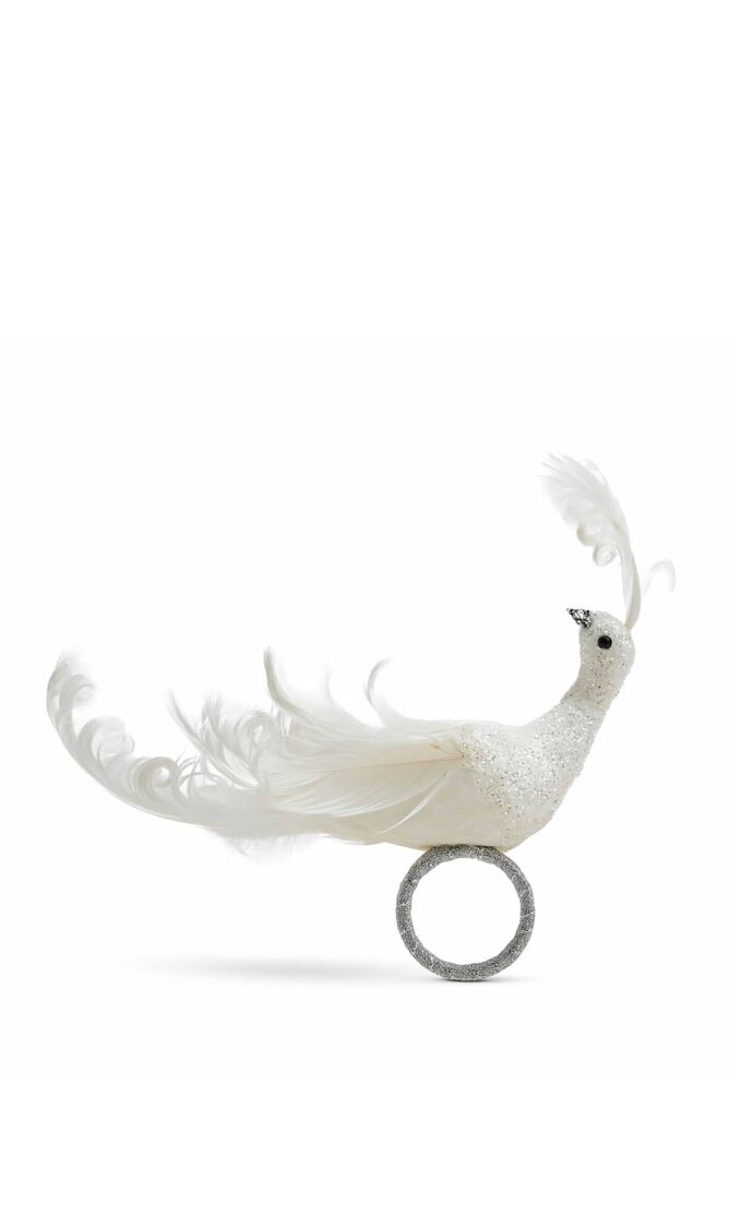 Frost Bird Napkin Ring in White & Silver