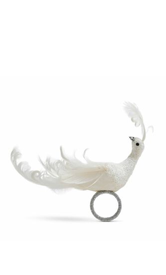 Frost Bird Napkin Ring in White & Silver