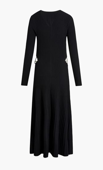 KATHRYN COMPACT RIB L/S CUTOUT MIDI DRESS W CHAIN