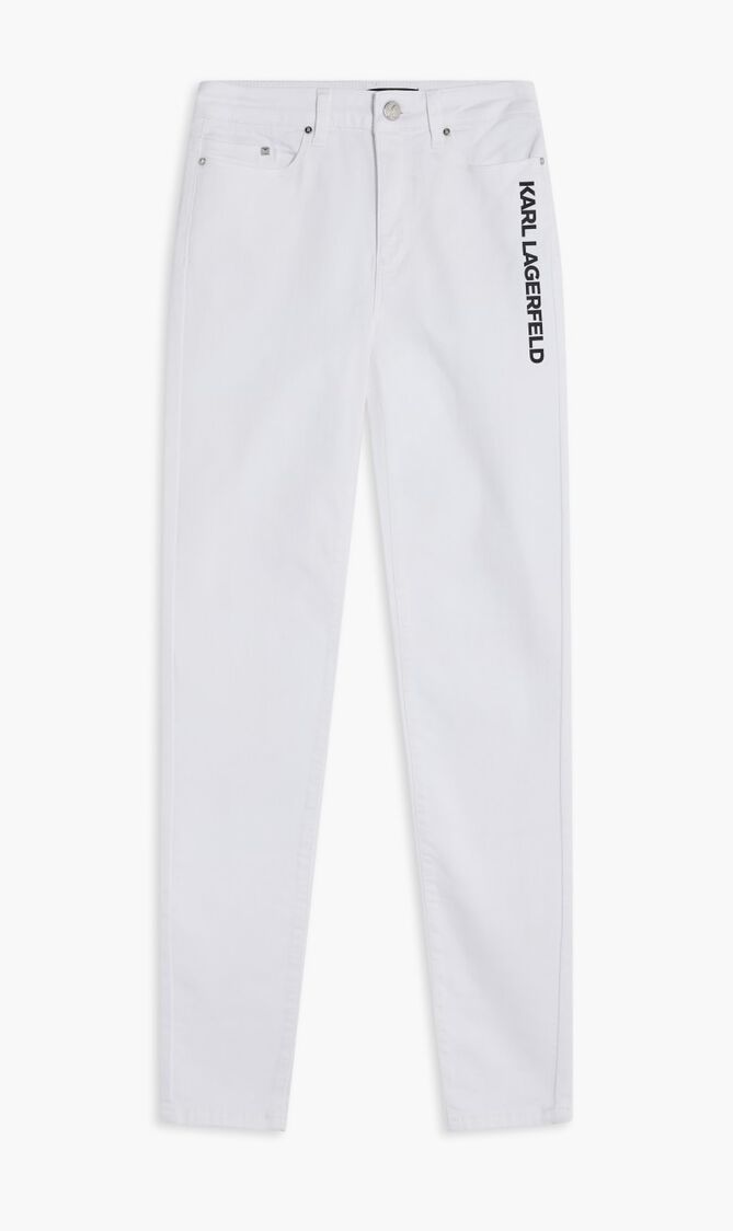 WHITE SKINNY DENIM LOGO PANTS