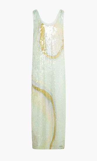 SERENE MARBLE PRINTED SEQUINS TANK DRESS