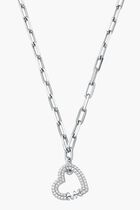 Pave Heart Paperclip Chain Necklace Sterling