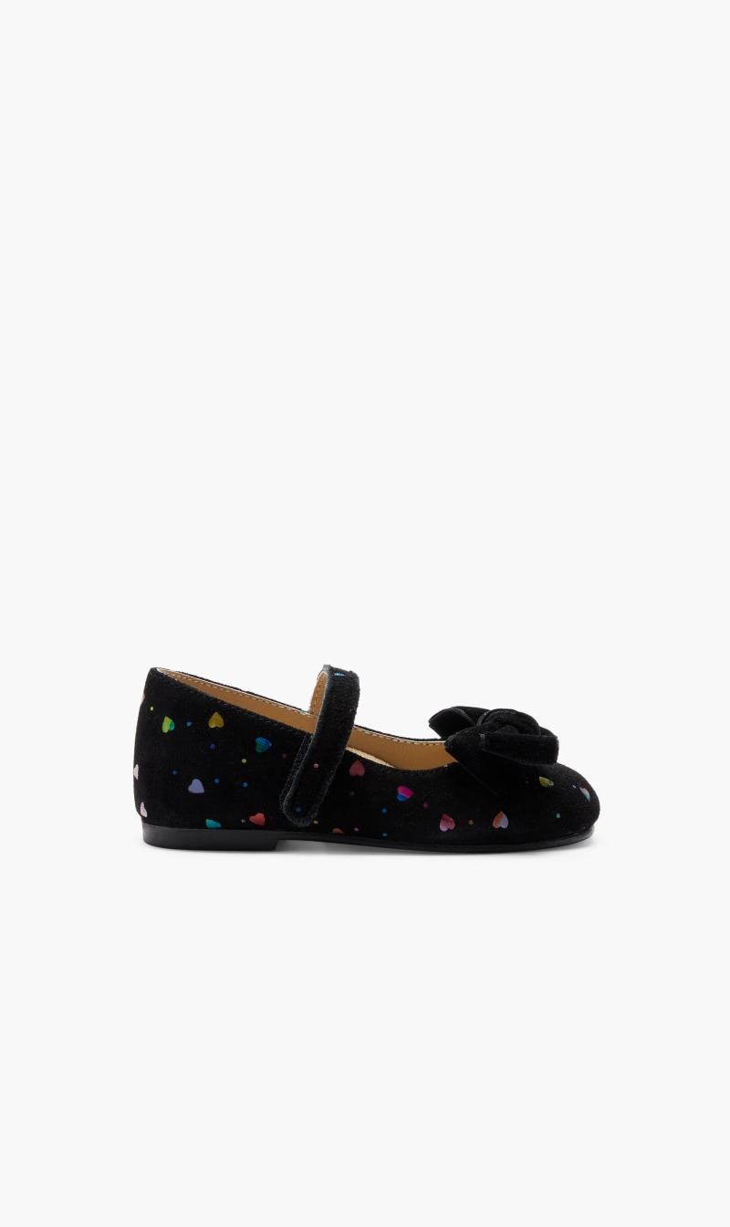 

Babywalker Black Handmade Velvet Bow Embellished Printed Leather Ballerinas for Kids | The Deal Outlet