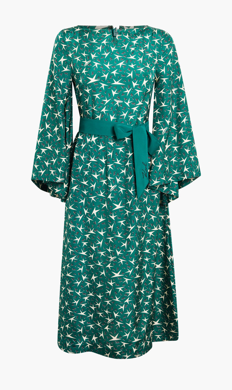 

Karl Lagerfeld Green Printed Silk Dress for Women | The Deal Outlet