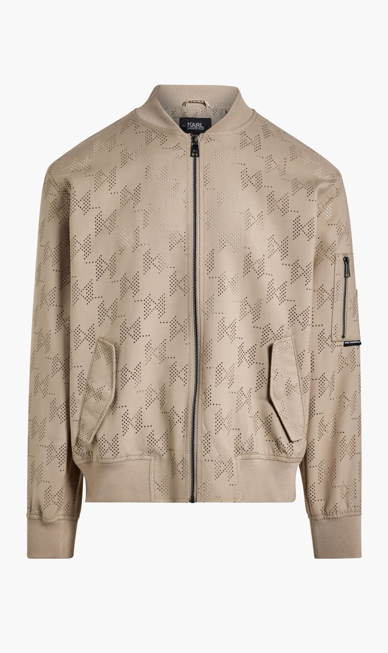 

Karl Lagerfeld Beige Hun' Pick Perforated Bomber for Men | The Deal Outlet