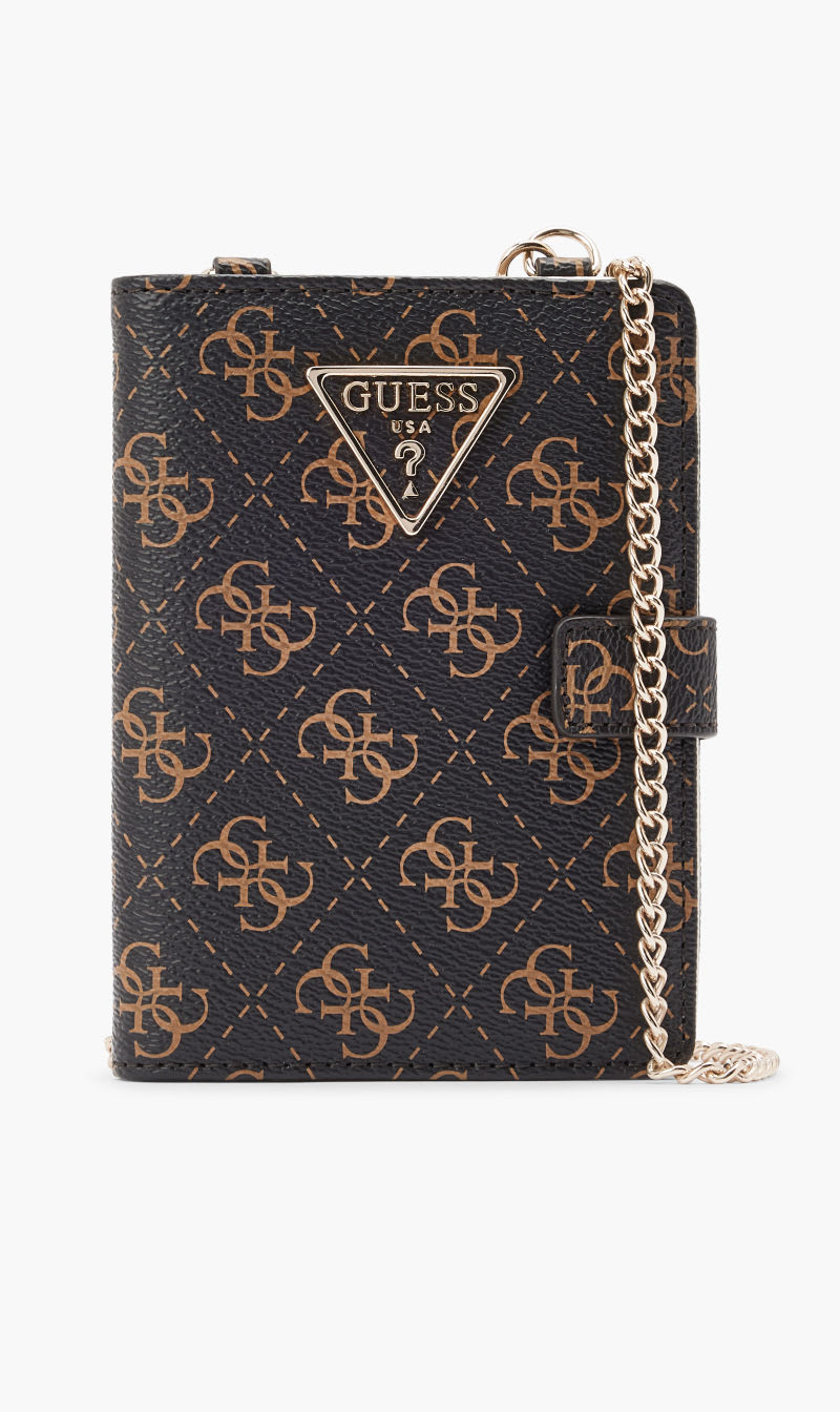 

Guess Brown Laurel Slg Chain Passport Case for Women | The Deal Outlet