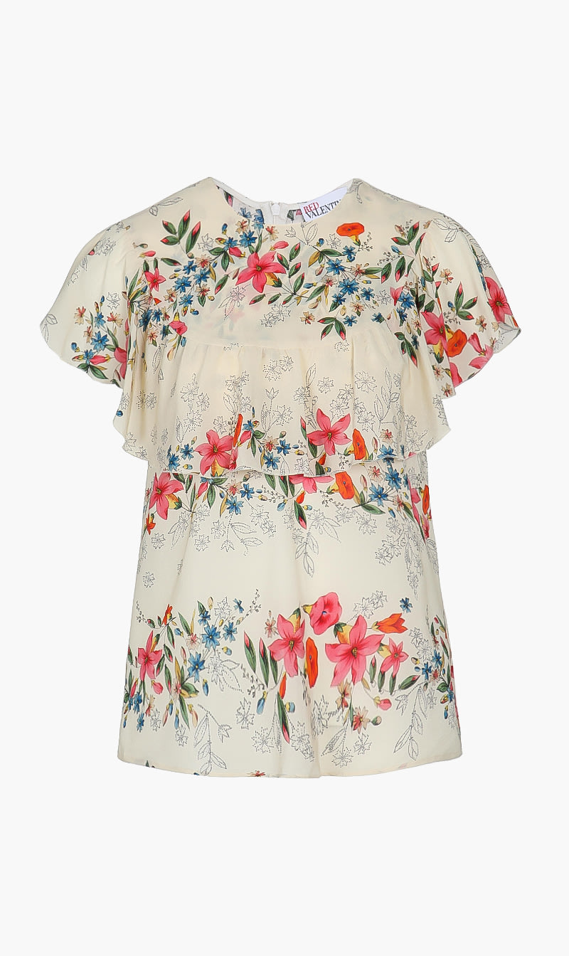 

Floral Flounces Silk Blouse