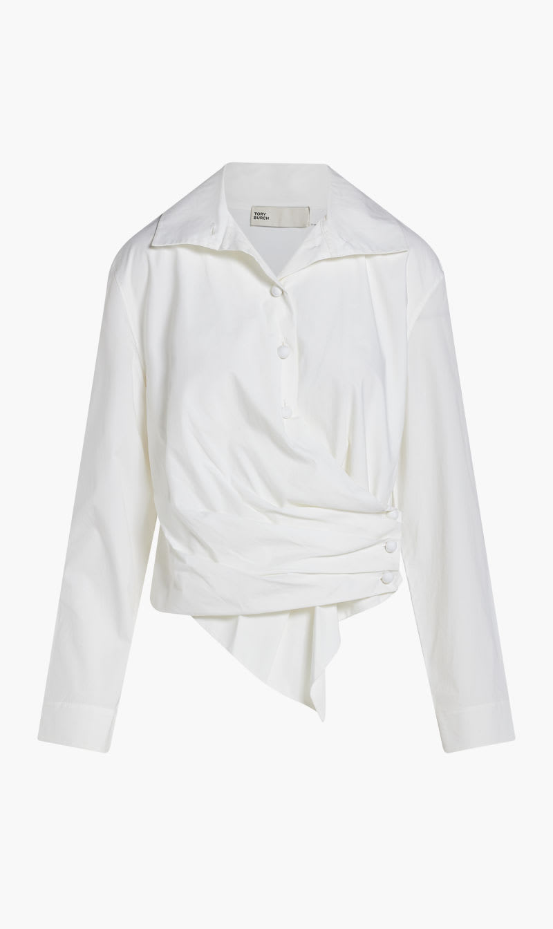 

Tory Burch White Poplin Wrap Shirt for Women | The Deal Outlet