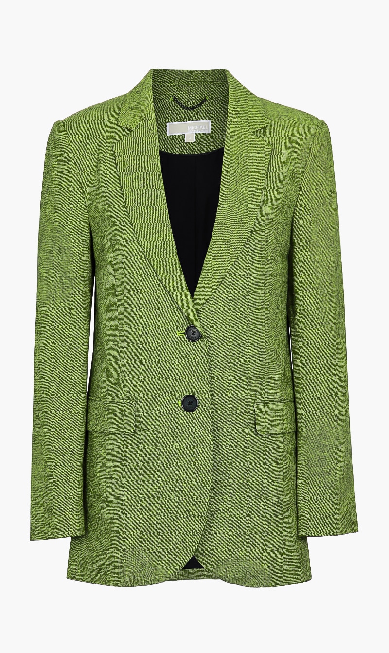 

Michael Kors Green Linen Blend Boyfriend Blazer for Women | The Deal Outlet