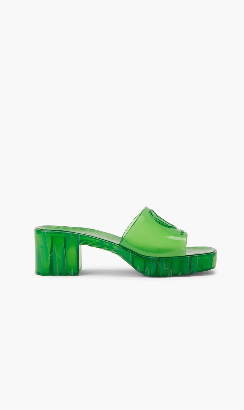 

Karl Lagerfeld Green Jelly Blok Heel Monogram Slide for Women | The Deal Outlet