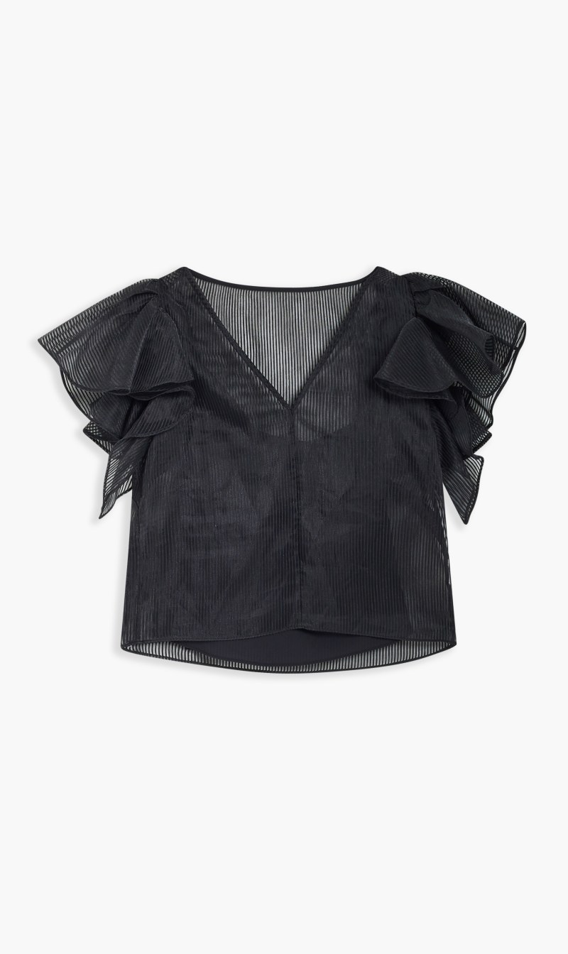 

Karl Lagerfeld Black Met Gala Ruffle Top for Women | The Deal Outlet