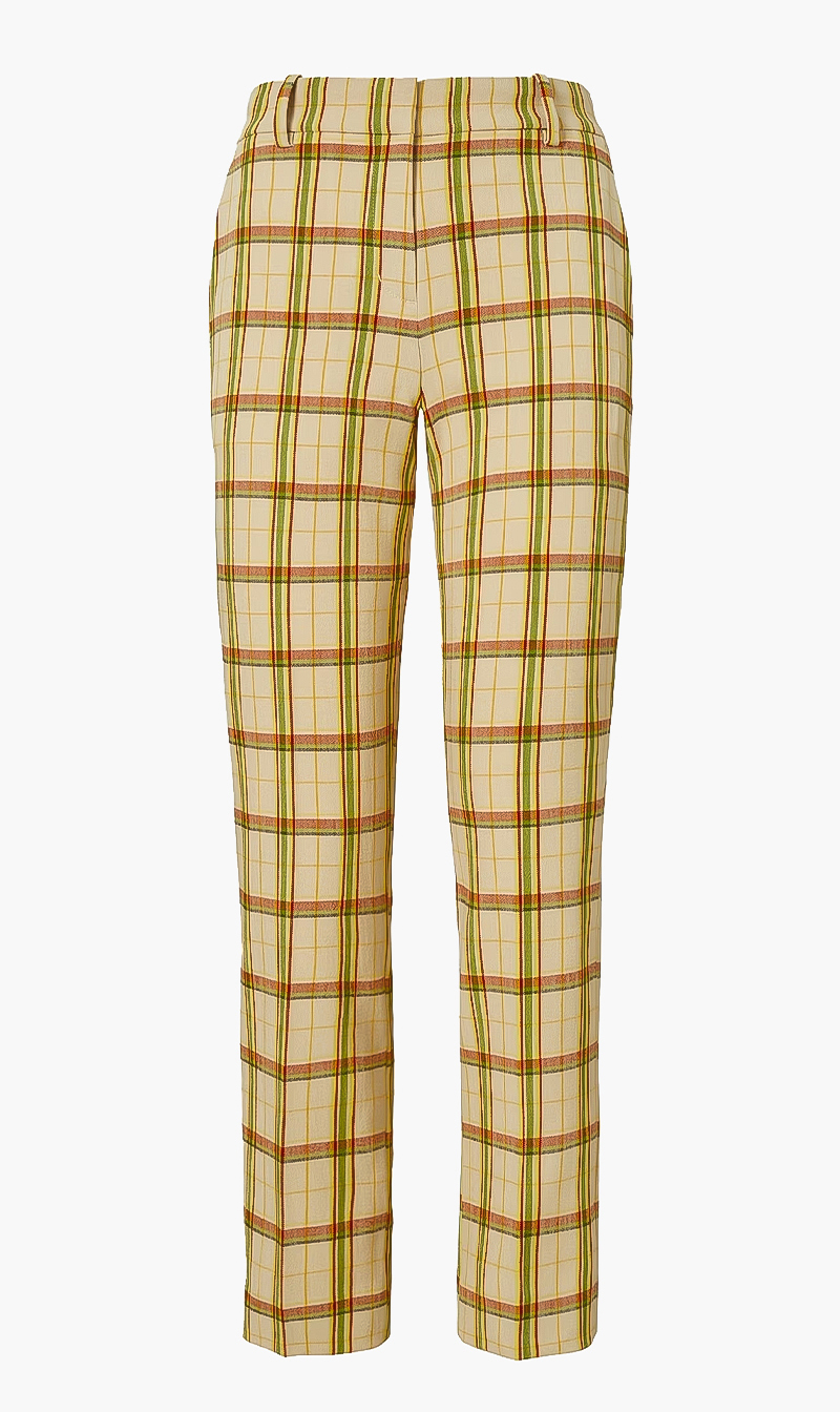 

Tory Burch Yellow Chequered Belted Pants for Women | The Deal Outlet