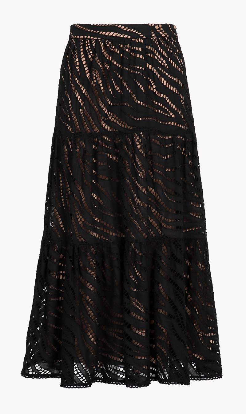 

Michael Kors Black Zebra Eyelet Midi Skirt for Women | The Deal Outlet