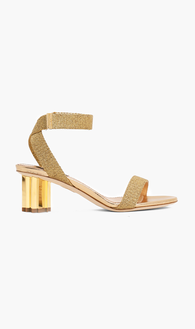 

Tape Leaf Heeled Sandals, Gold