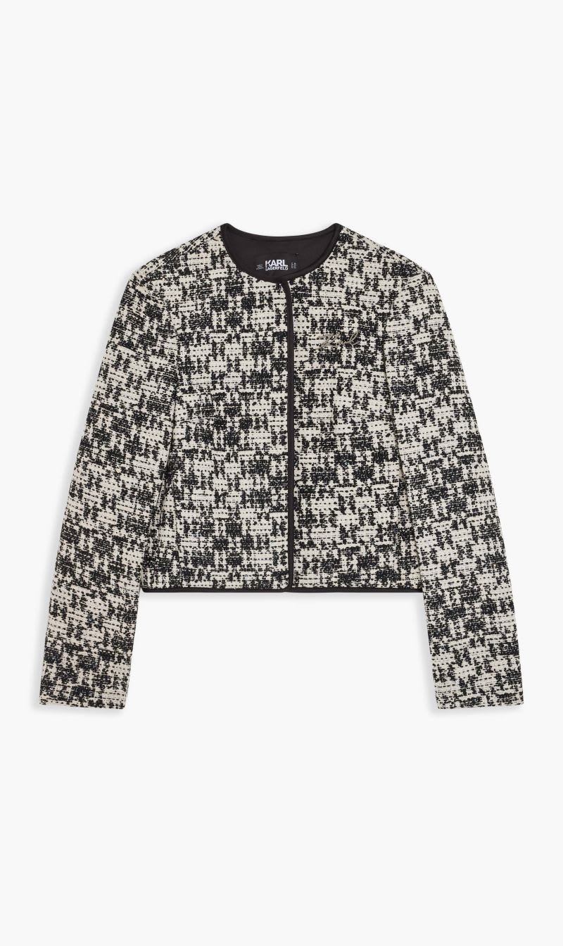 

Karl Lagerfeld Black Check Boucle Jacket for Women | The Deal Outlet