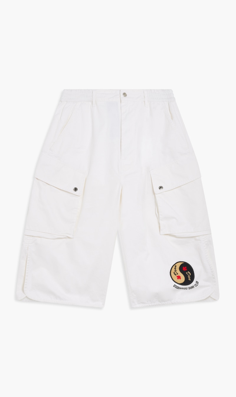 

Dsquared2 White Logo Print Pocket Shorts for Men | The Deal Outlet