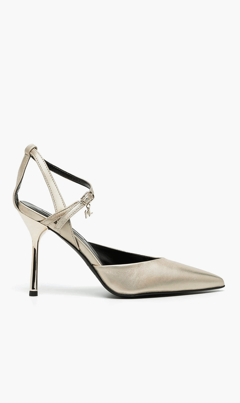 

Karl Lagerfeld Gold Gala Shimmer Strap Pumps for Women | The Deal Outlet