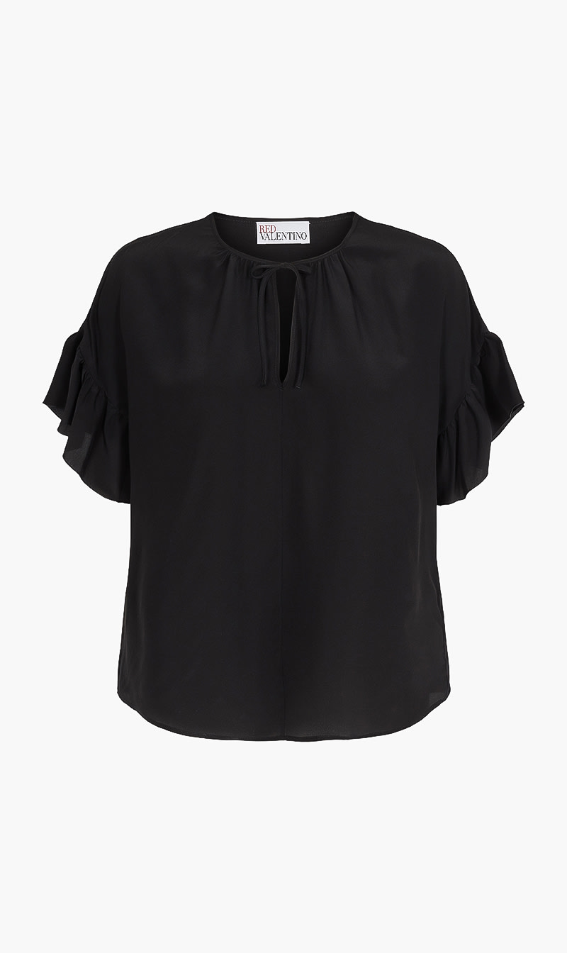 

Ruffle Sleeves Crepe Top, Black