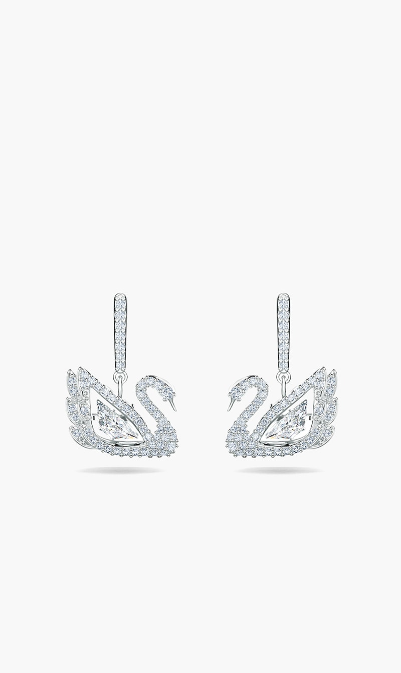 

SWAROVSKI Dancing Swan Pierced Earrings, White, Rhodium Plated