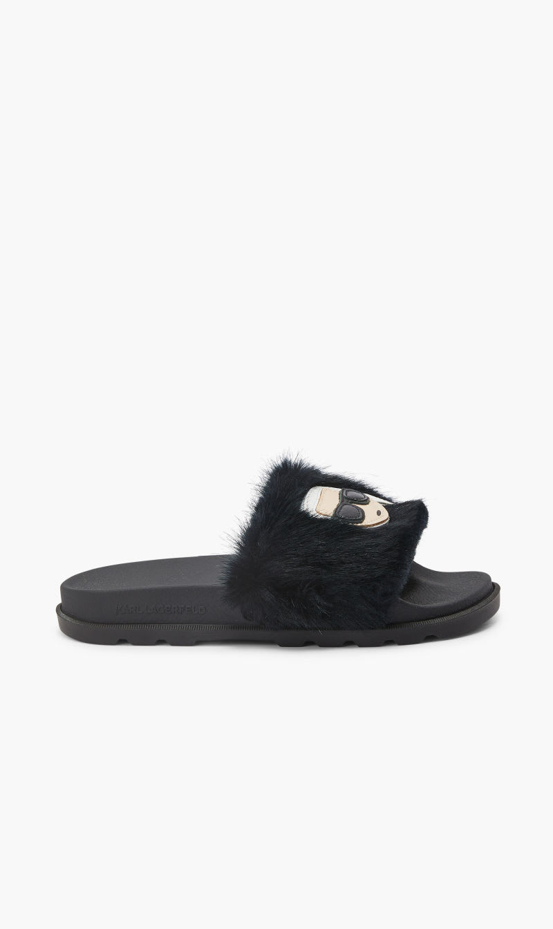 

Karl Lagerfeld Black Kondo Tred Ikonic Fur Slide for Women | The Deal Outlet