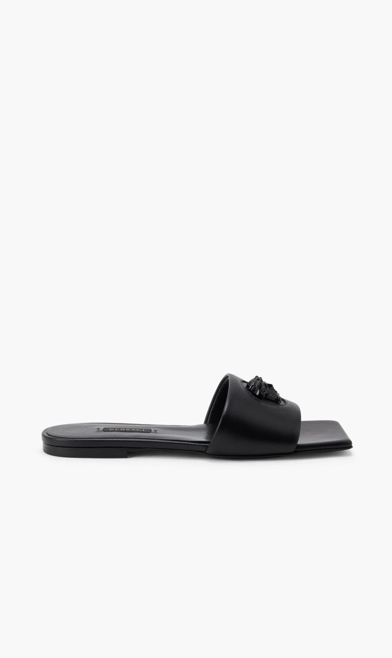 

La Medusa Leather Slides, Black