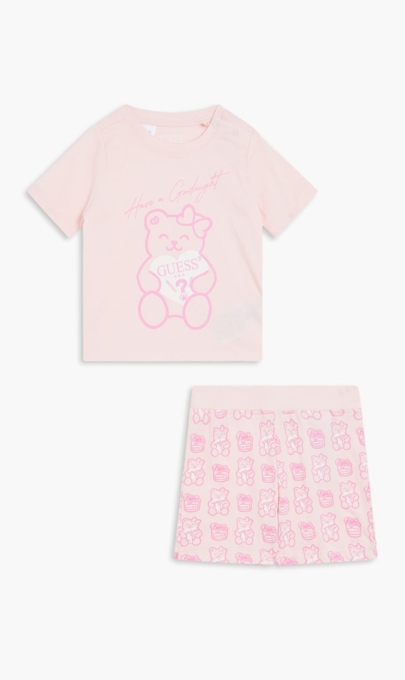 

Guess Pink Smiley Cat T-shirt And Shorts Set for Girls | The Deal Outlet