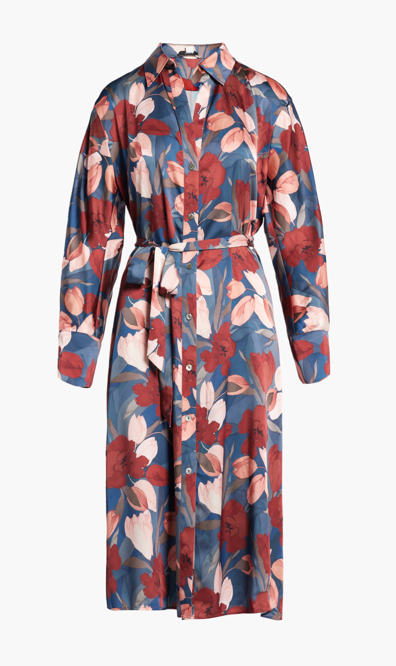 

Vince Red Nouveau Magnolia Belted Shirtdress for Women | The Deal Outlet