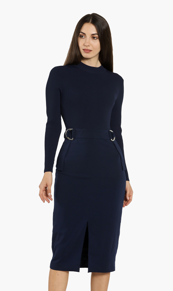 

Ellhad Knitted Mockable D-ring Dress