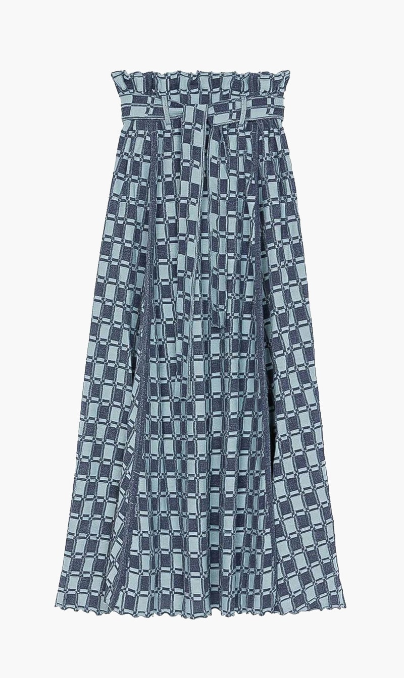 

Kenzo Blue Jacquard Belted Flare Skirt for Women | The Deal Outlet