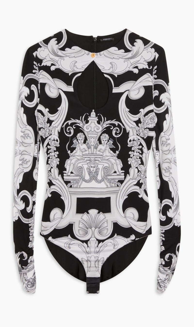 

Versace Black Bodysuit Ls Keyhole Baroque Ao Print for Women | The Deal Outlet