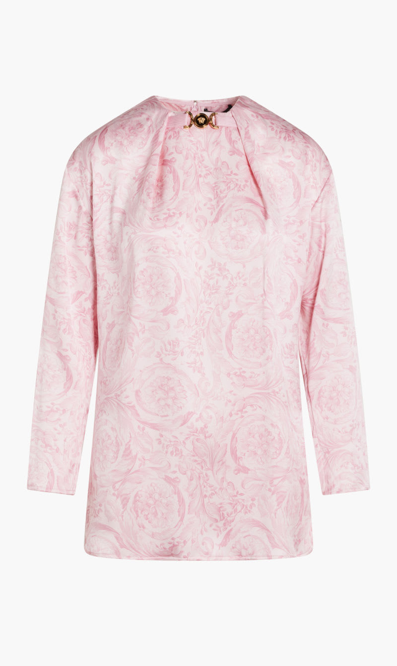 

Versace Pink Blouse Fabric Double Silk Satin Print Barocco Allover for Women | The Deal Outlet