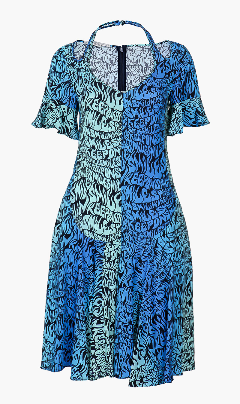 

Texted Printed Dress, Blue