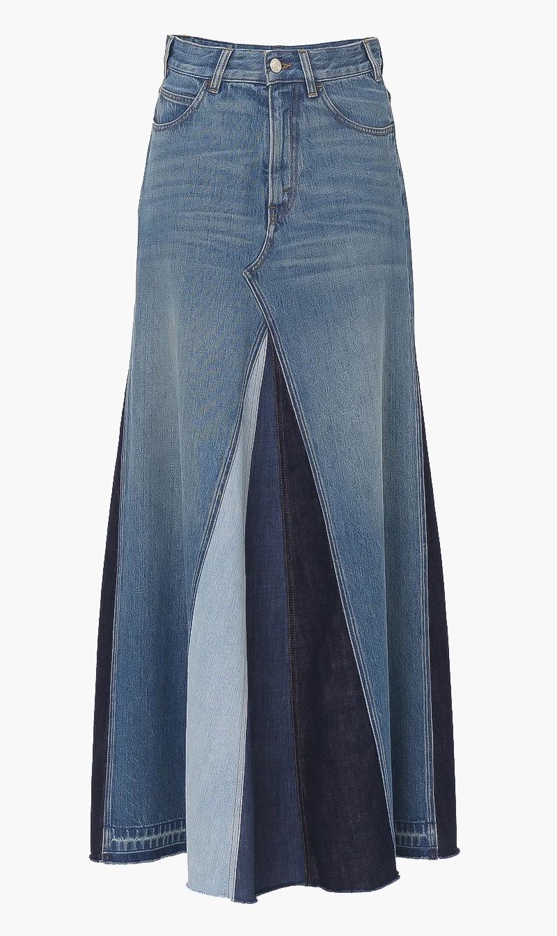 

Flared Denim Skirt, Blue