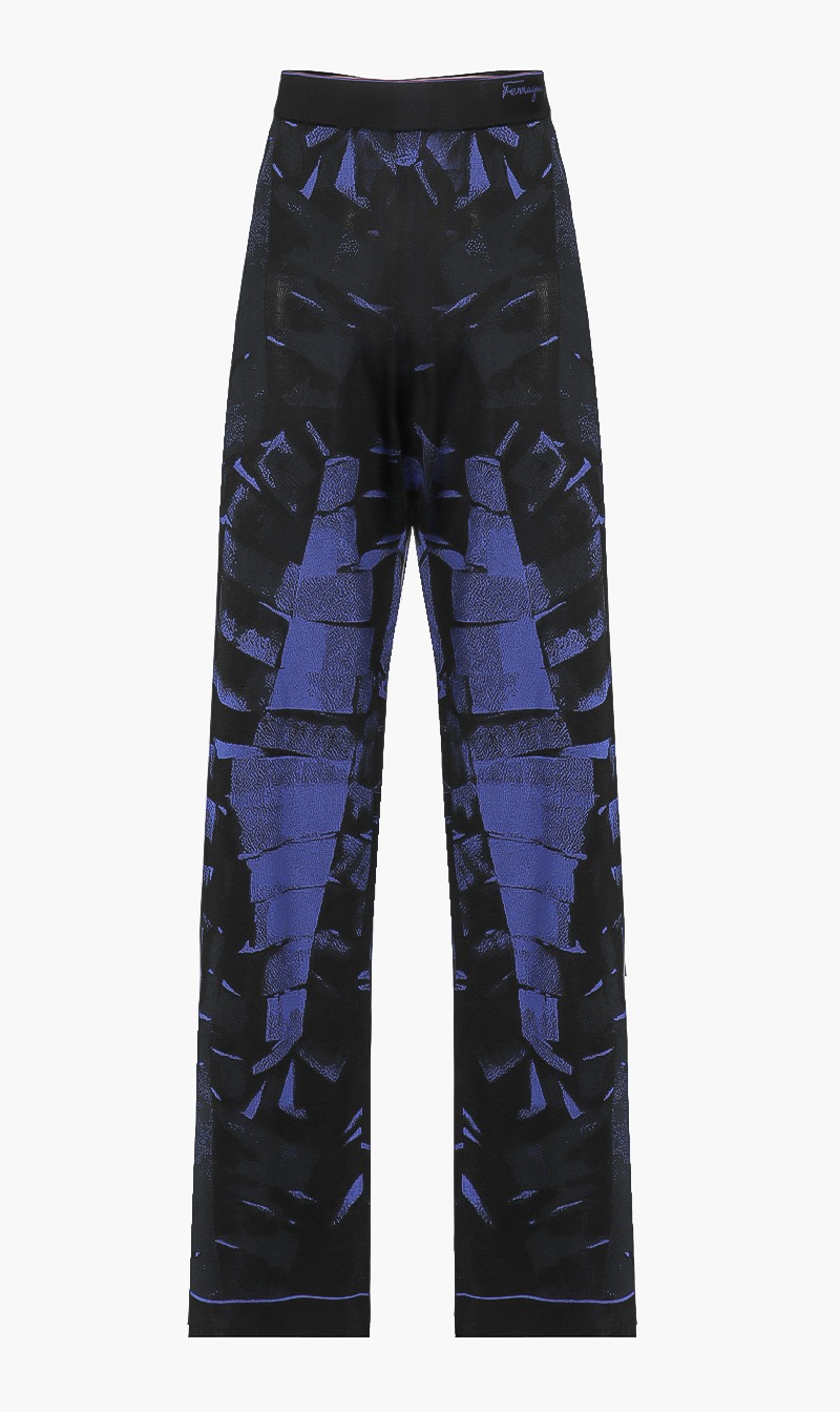 

Salvatore Ferragamo Black Printed Wide Trousers for Women | The Deal Outlet