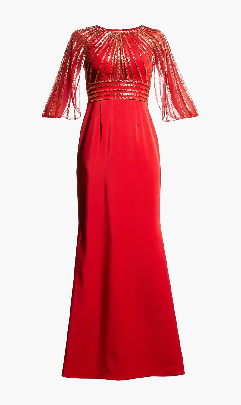 

Basix Black Label Red One Shoulder Sequin Striped Gown for Women | The Deal Outlet