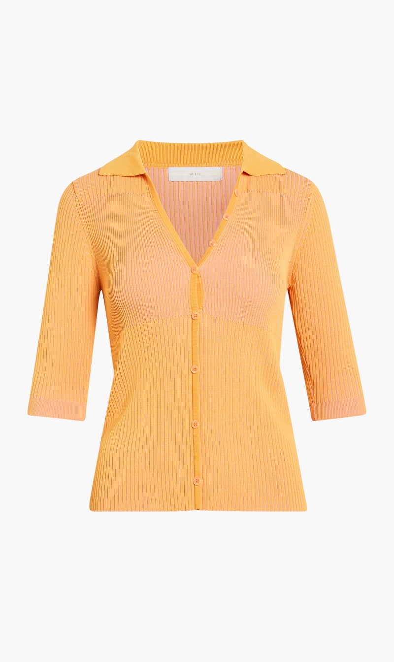 

Guess Orange Claire Short Sleeve Polo Sweater for Women | The Deal Outlet