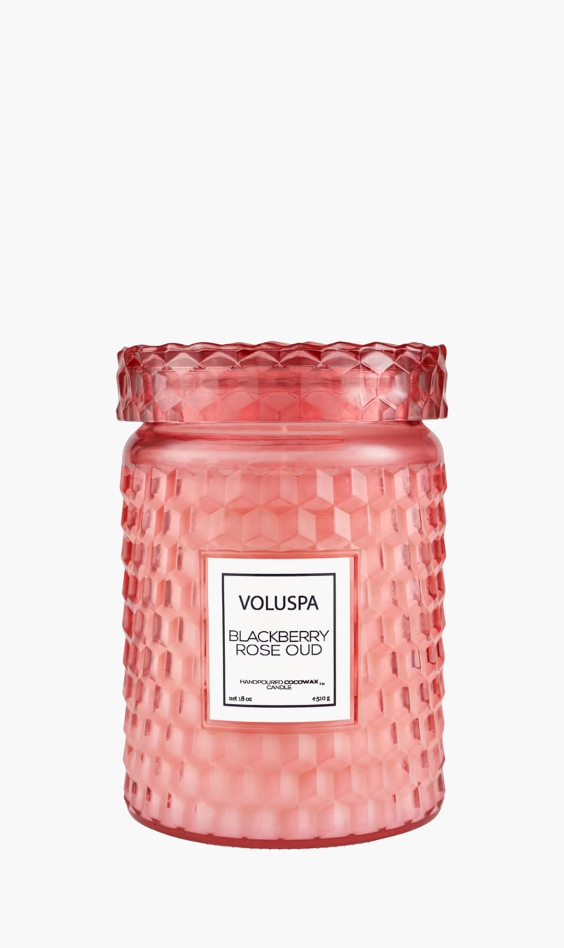 

Blackberry Rose Oud Glass Candle, Pink