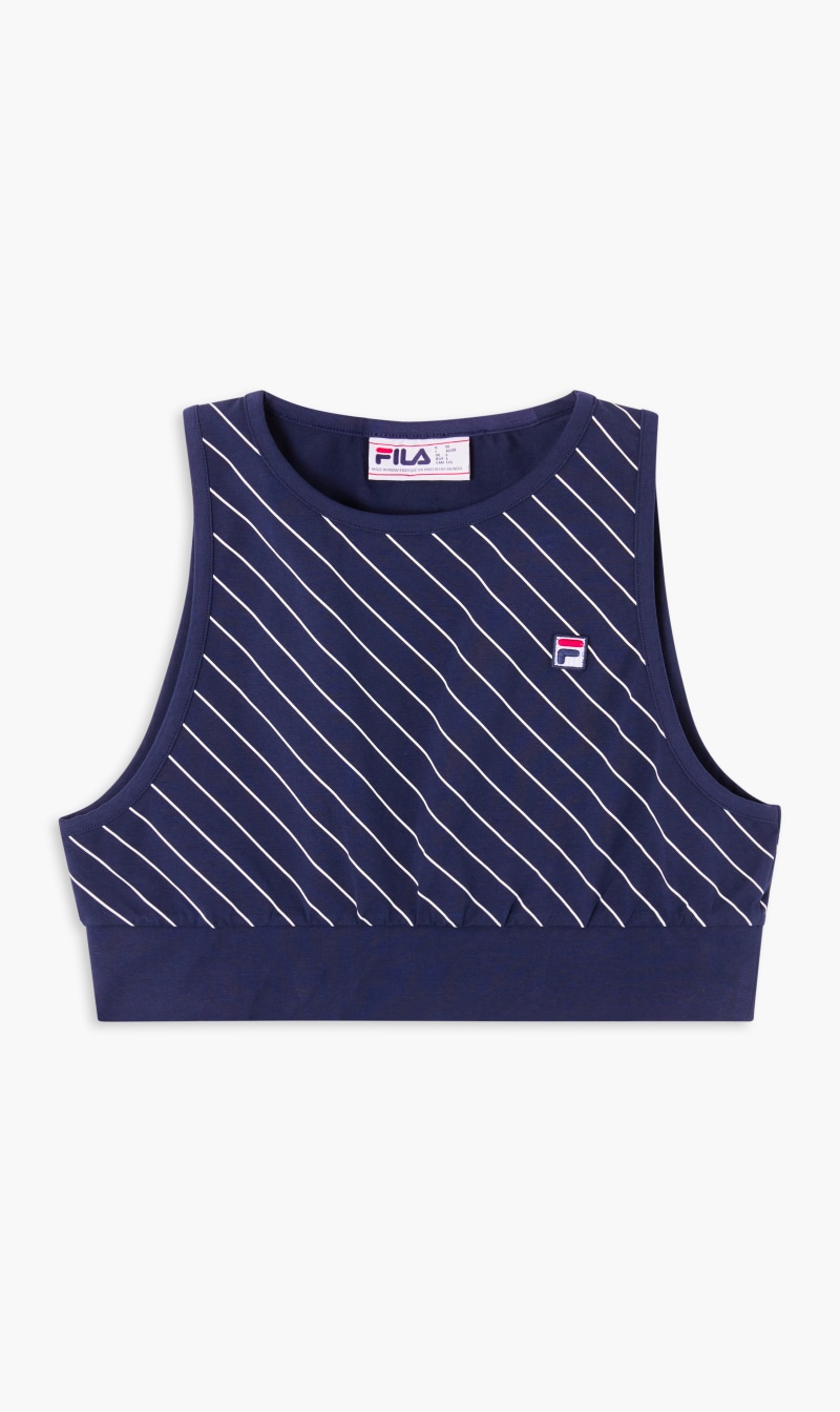 

Fila Blue Vintage Karla Retro 80s Pinstripe Bra Top for Women | The Deal Outlet