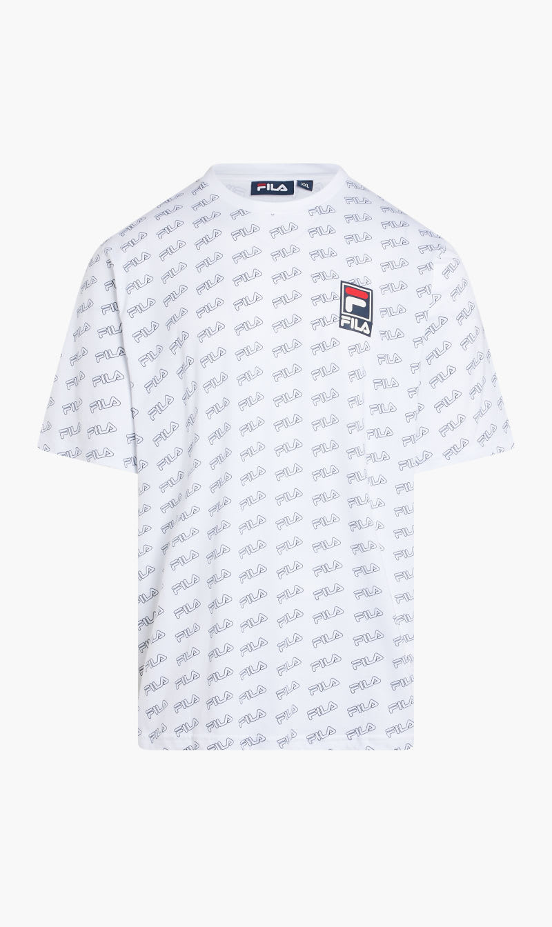 

Fila White Aop Logo Tee Flat Print for Men | The Deal Outlet